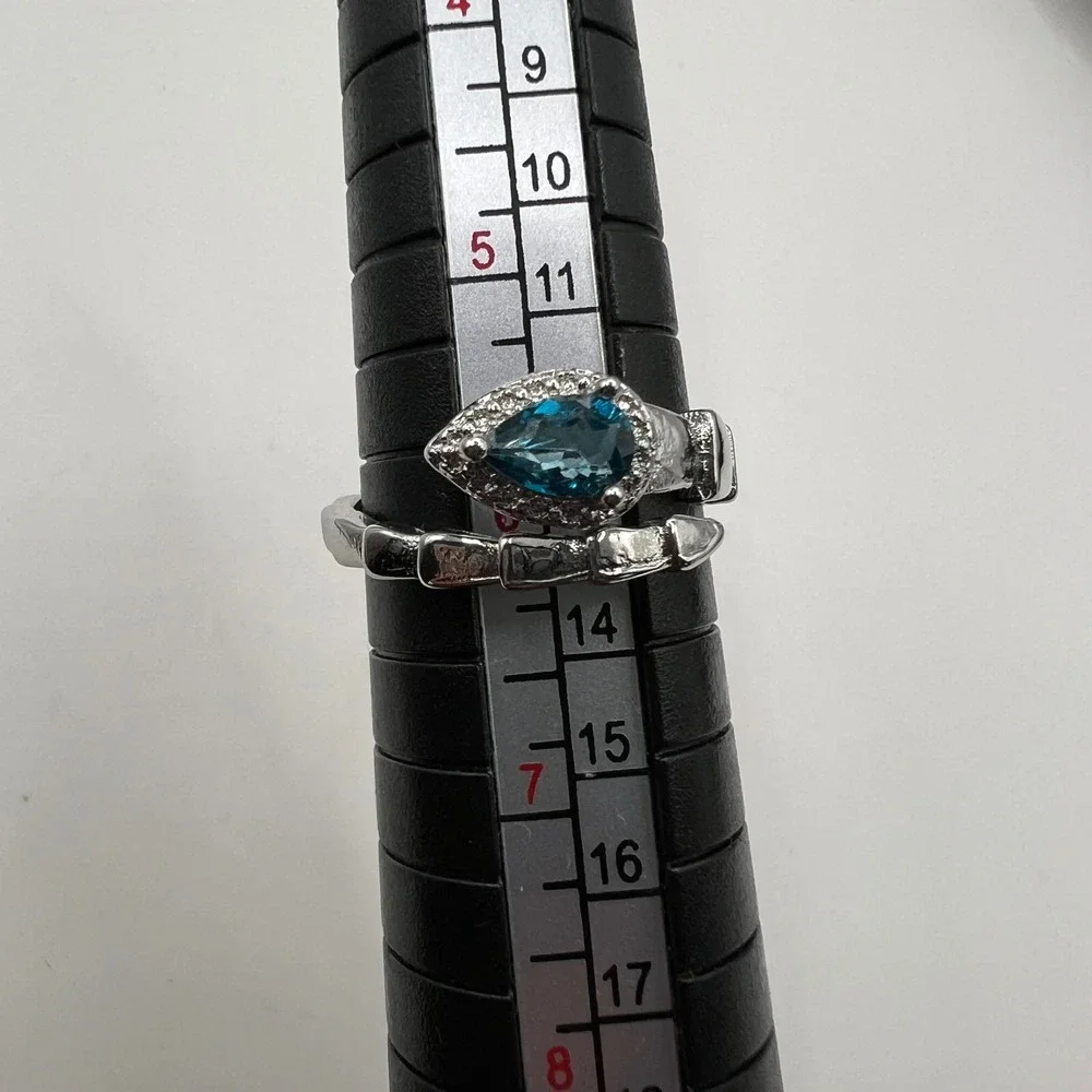 Teardrop Halo Bamboo‎ Nodes Wrap Ring Clear Light Blue Stone 6 Mermaidcore Glam